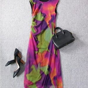 Multicolor Sleeveless Midi Dress